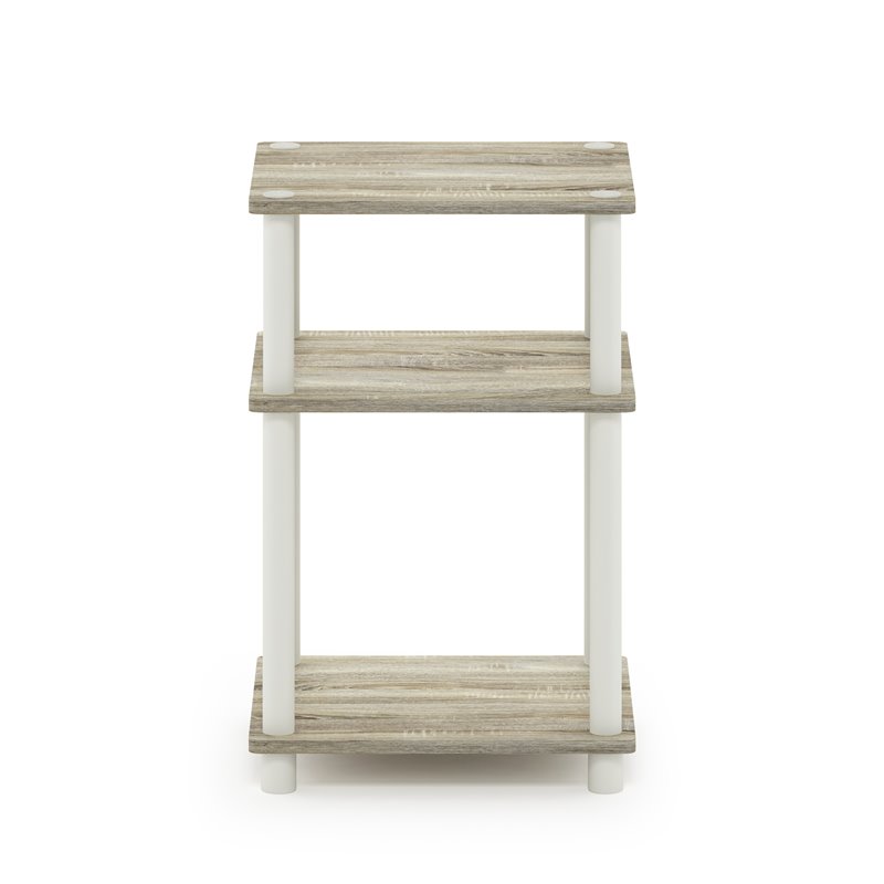 Furinno JUST  3-Tier Turn-N-Tube Engineered Wood End Table in Sonoma Oak/White