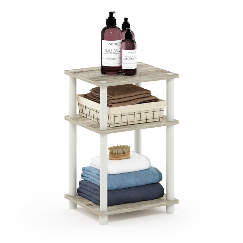 Furinno JUST  3-Tier Turn-N-Tube Engineered Wood End Table in Sonoma Oak/White