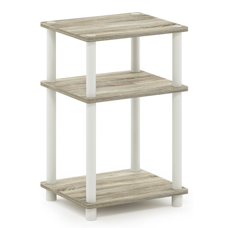Furinno JUST  3-Tier Turn-N-Tube Engineered Wood End Table in Sonoma Oak/White