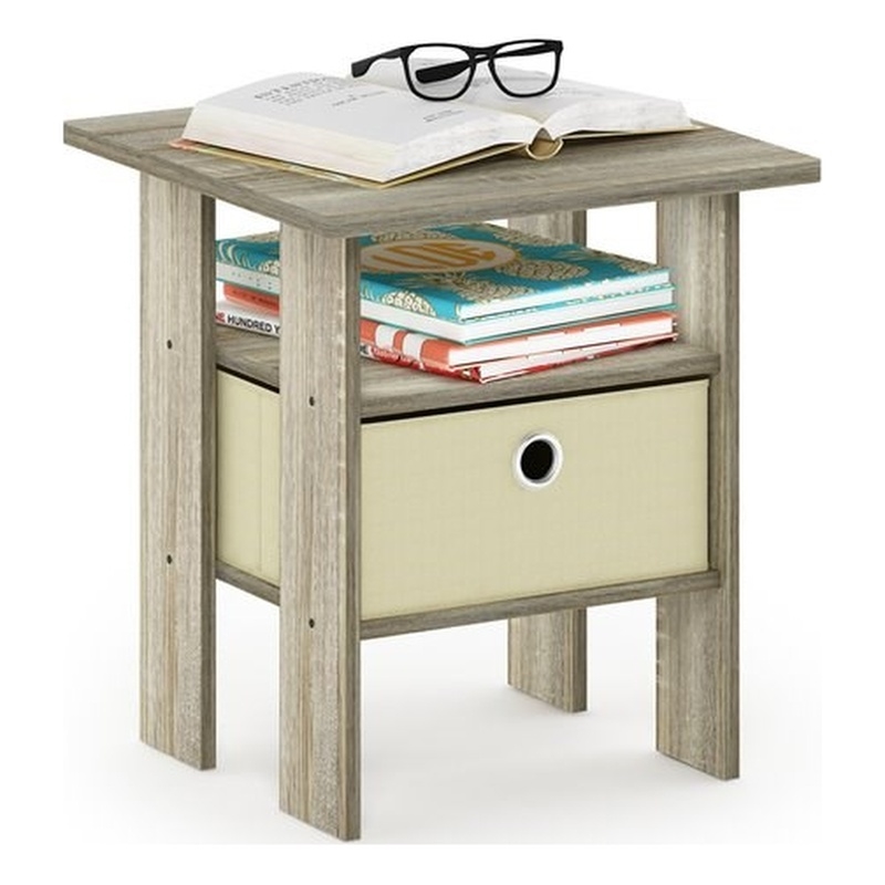 Furinno ANDREY Engineered Wood End Table with Bin Drawer in Sonoma Oak/Ivory