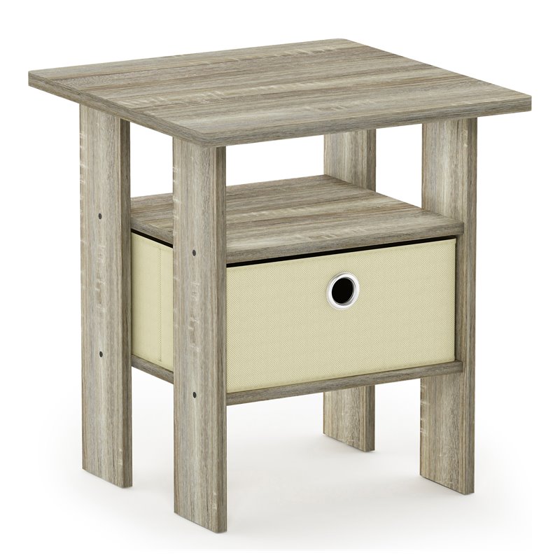 Furinno ANDREY Engineered Wood End Table with Bin Drawer in Sonoma Oak/Ivory