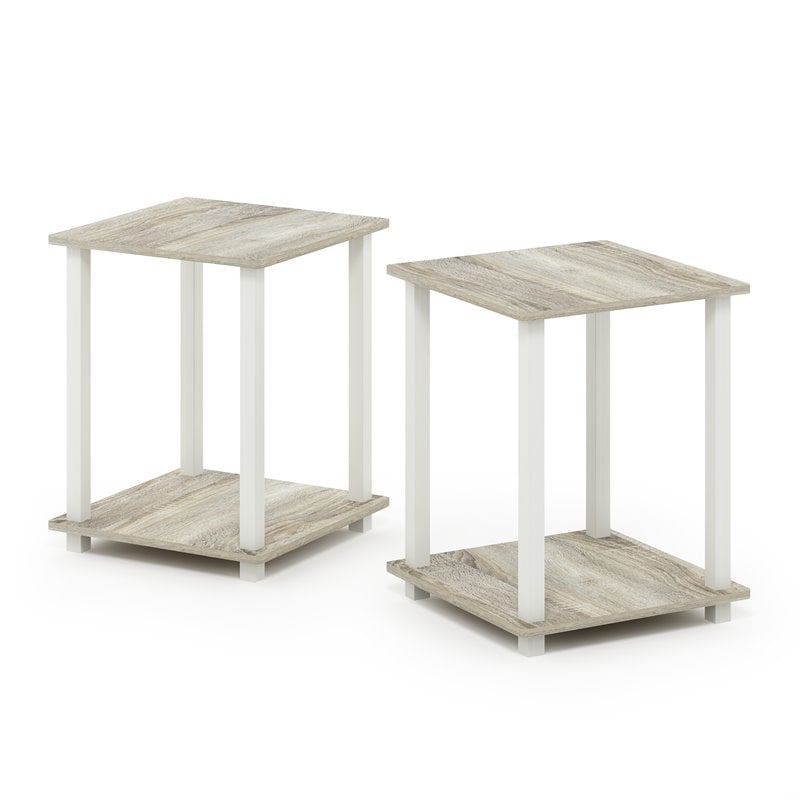 Furinno Engineered Wood Simplistic End Table in Sonoma Oak/White (Set of 2)