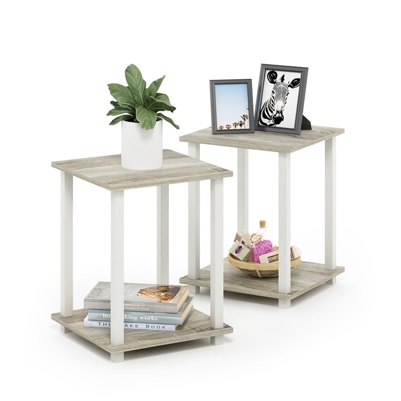 Furinno Engineered Wood Simplistic End Table in Sonoma Oak/White (Set of 2)