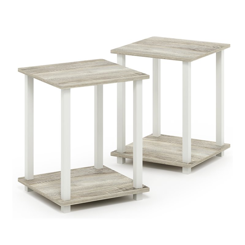 Furinno Engineered Wood Simplistic End Table in Sonoma Oak/White (Set of 2)