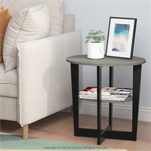 Furinno JAYA Contemporary Engineered Wood Oval End Table - Oak Gray/Black