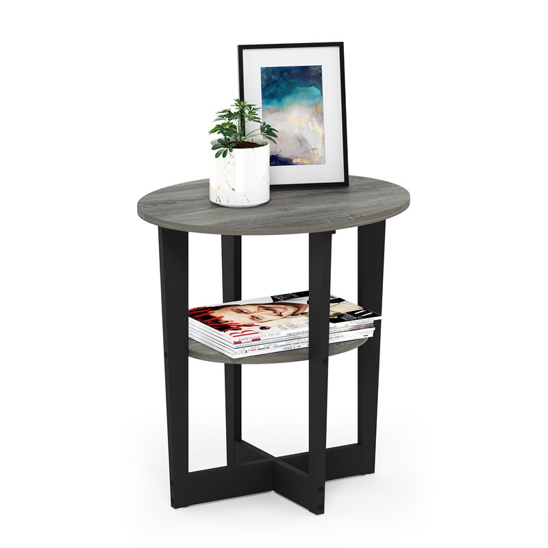 Furinno JAYA Contemporary Engineered Wood Oval End Table - Oak Gray/Black