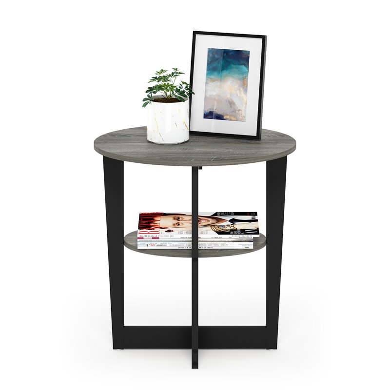 Furinno JAYA Contemporary Engineered Wood Oval End Table - Oak Gray/Black