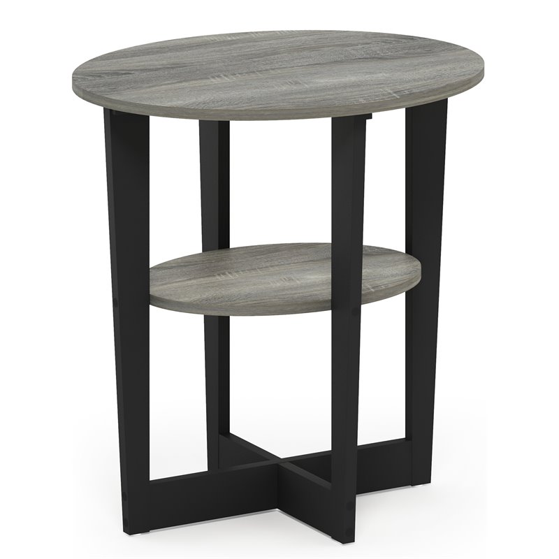 Furinno JAYA Contemporary Engineered Wood Oval End Table - Oak Gray/Black