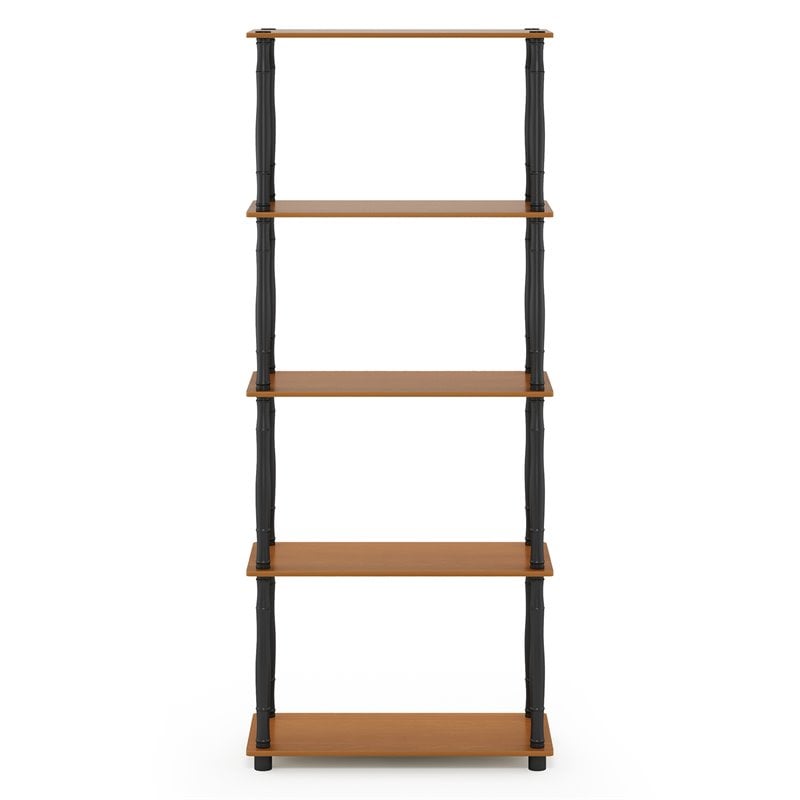 Furinno TURN-N-TUBE Engineered Wood 5-Tier Shelf Display Rack in Light Cherry