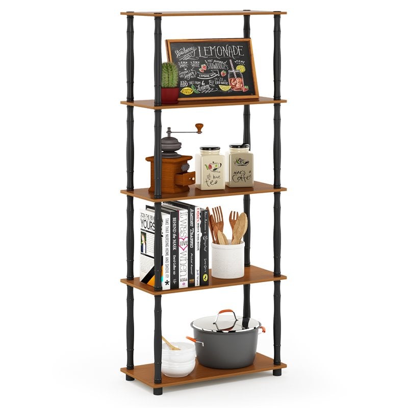 Furinno TURN-N-TUBE Engineered Wood 5-Tier Shelf Display Rack in Light Cherry
