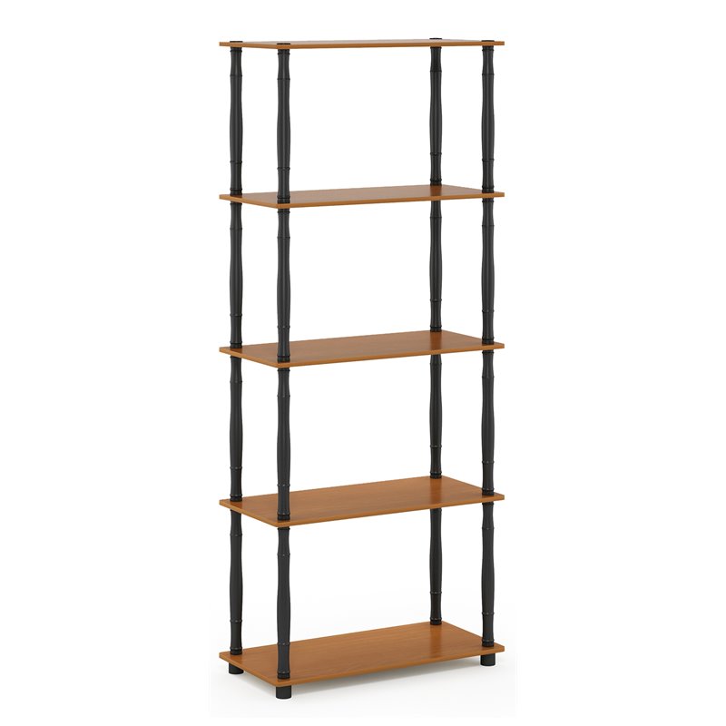 Furinno TURN-N-TUBE Engineered Wood 5-Tier Shelf Display Rack in Light Cherry
