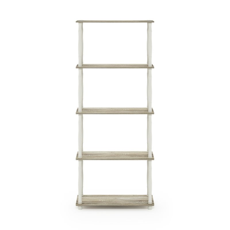 Furinno TURN-N-TUBE Engineered Wood 5-Tier Shelf Display Rack in Oak/White