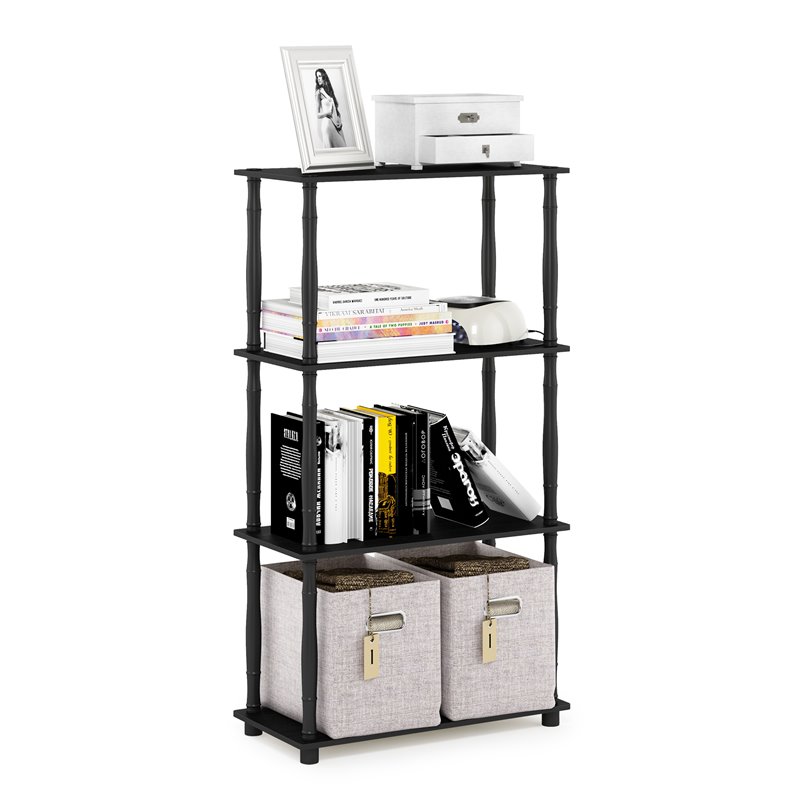Furinno TURN-N-TUBE Engineered Wood 4-Tier Shelf Display Rack in Americano Black