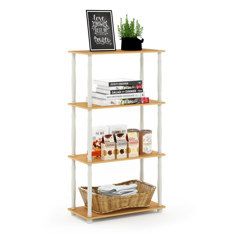 Furinno TURN-N-TUBE Engineered Wood 4-Tier Shelf Display Rack in Beech/White