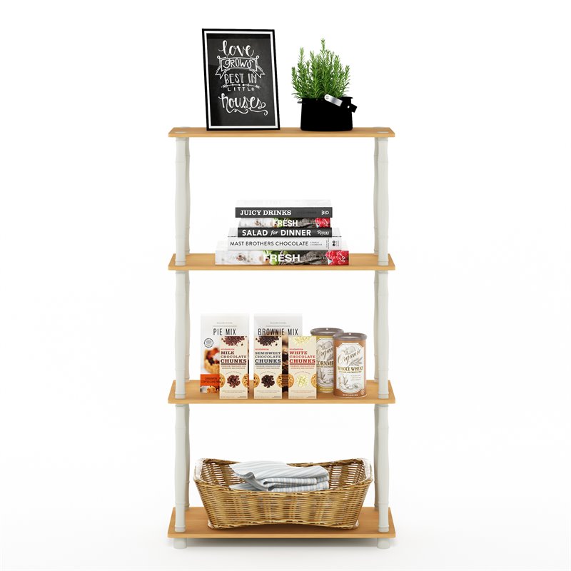Furinno TURN-N-TUBE Engineered Wood 4-Tier Shelf Display Rack in Beech/White