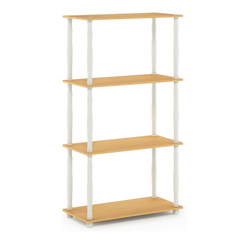 Furinno TURN-N-TUBE Engineered Wood 4-Tier Shelf Display Rack in Beech/White
