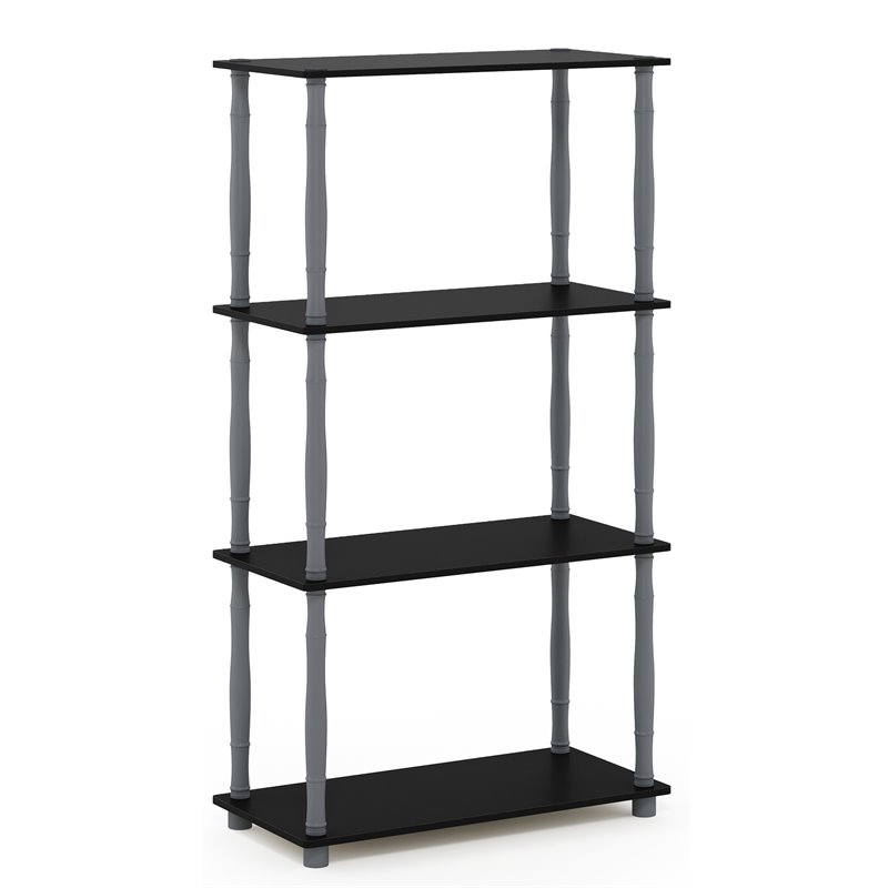 Furinno TURN-N-TUBE Engineered Wood 4-Tier Shelf Display Rack in Black/Gray