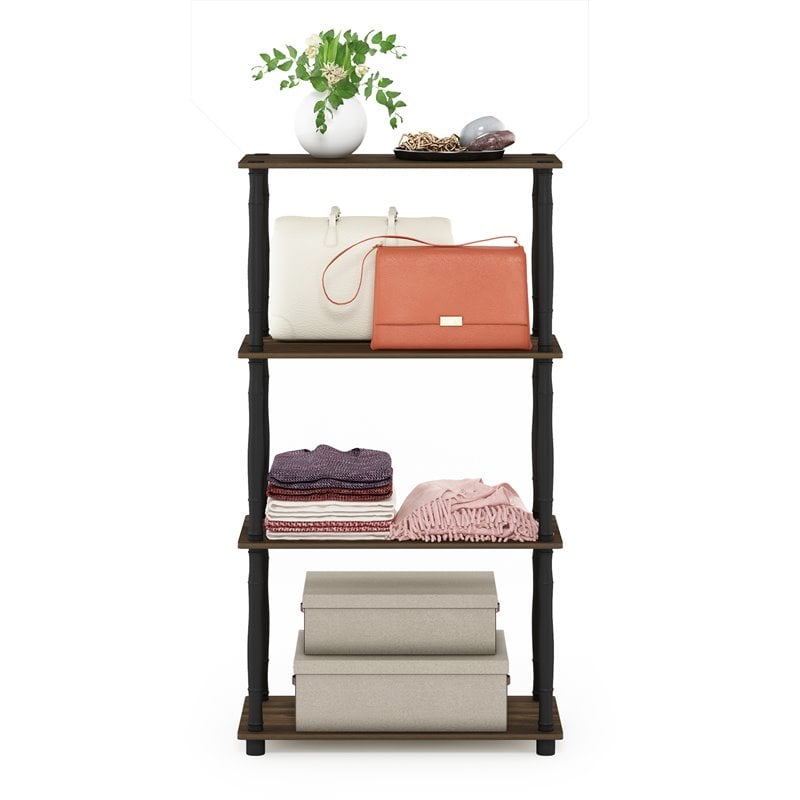 Furinno TURN-N-TUBE Engineered Wood 4-Tier Shelf Display Rack in Columbia Walnut