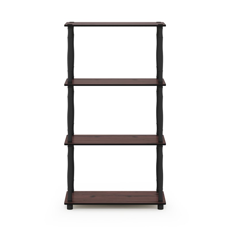 Furinno TURN-N-TUBE Engineered Wood 4-Tier Shelf Display Rack in Dark Cherry