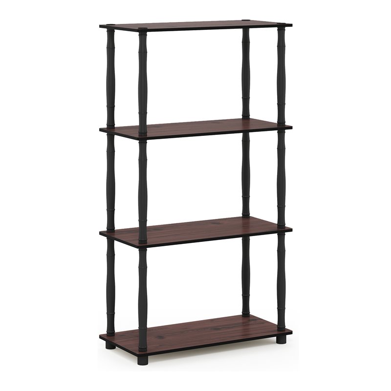 Furinno TURN-N-TUBE Engineered Wood 4-Tier Shelf Display Rack in Dark Cherry