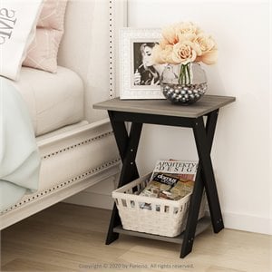 Furinno Engineered Wood SIMPLISTIC Criss-Crossed End Table in Oak Gray/Black