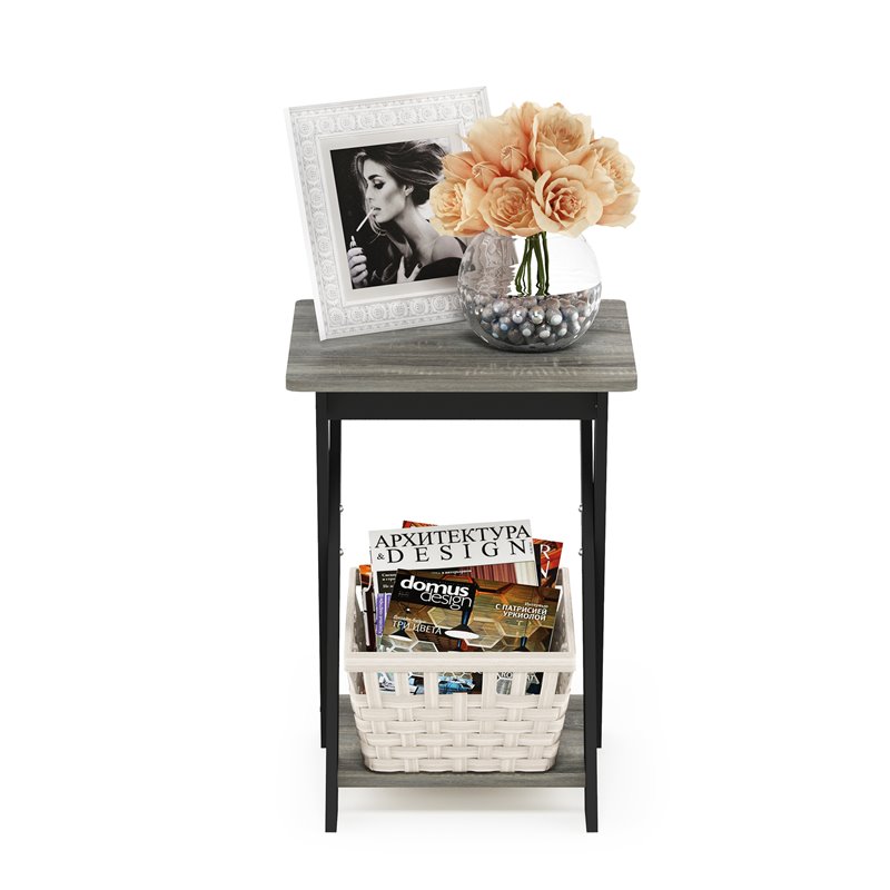 Furinno Engineered Wood SIMPLISTIC Criss-Crossed End Table in Oak Gray/Black
