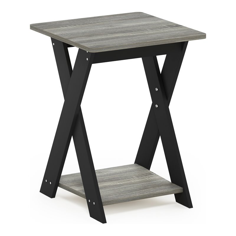 Furinno Engineered Wood SIMPLISTIC Criss-Crossed End Table in Oak Gray/Black