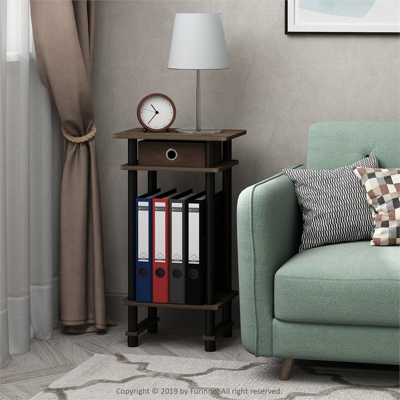 Furinno TURN-N-TUBE Engineered Wood End Table with Bin in Columbia Walnut