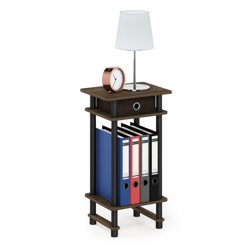 Furinno TURN-N-TUBE Engineered Wood End Table with Bin in Columbia Walnut