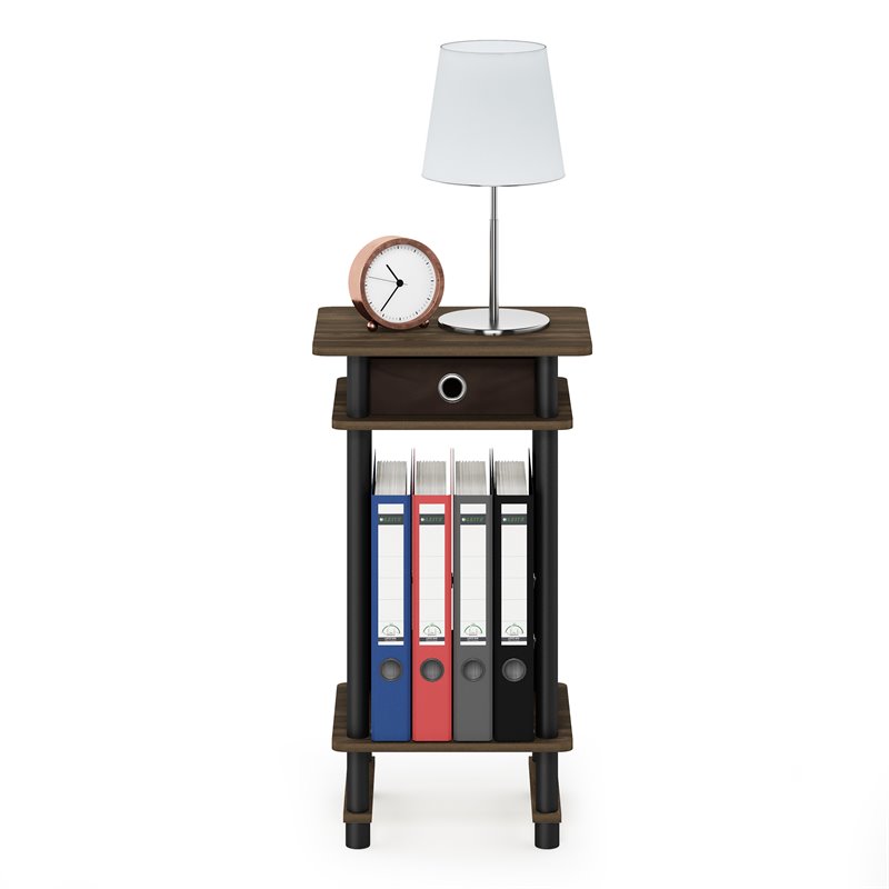 Furinno TURN-N-TUBE Engineered Wood End Table with Bin in Columbia Walnut