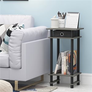 Furinno TURN-N-TUBE Engineered Wood End Table with Bin in French Oak Gray/Black