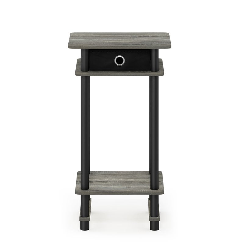 Furinno TURN-N-TUBE Engineered Wood End Table with Bin in French Oak Gray/Black