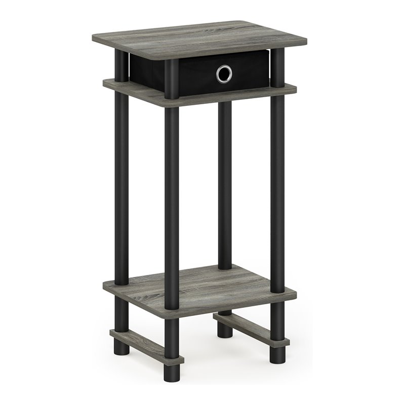 Furinno TURN-N-TUBE Engineered Wood End Table with Bin in French Oak Gray/Black