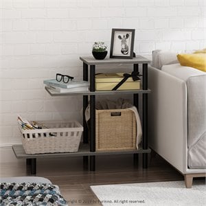 Furinno TURN-N-TUBE Engineered Wood 3-Tier Sofa Side Table in Oak Gray/Black