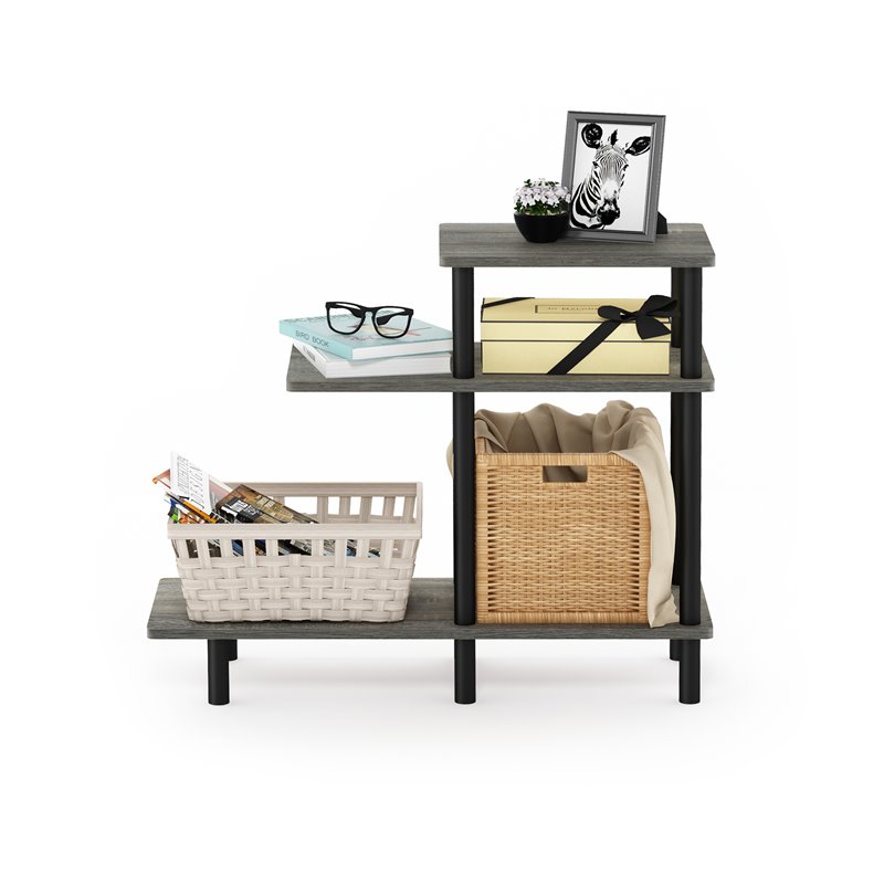 Furinno TURN-N-TUBE Engineered Wood 3-Tier Sofa Side Table in Oak Gray/Black