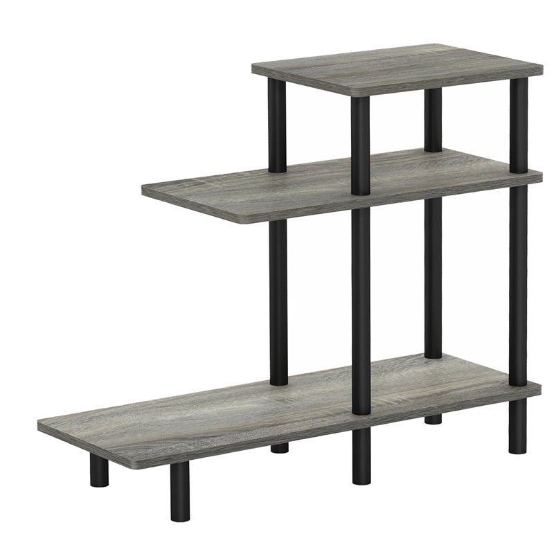 Furinno TURN-N-TUBE Engineered Wood 3-Tier Sofa Side Table in Oak Gray/Black