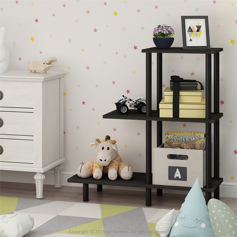 Furinno TURN-N-TUBE Engineered Wood 3-Tier Sofa Side Table Tall in Espresso