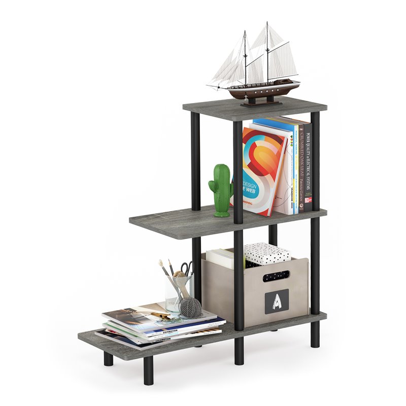 Furinno TURN-N-TUBE Engineered Wood 3-Tier Sofa Side Table Tall in Oak Gray