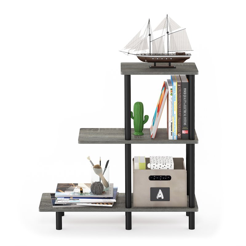 Furinno TURN-N-TUBE Engineered Wood 3-Tier Sofa Side Table Tall in Oak Gray