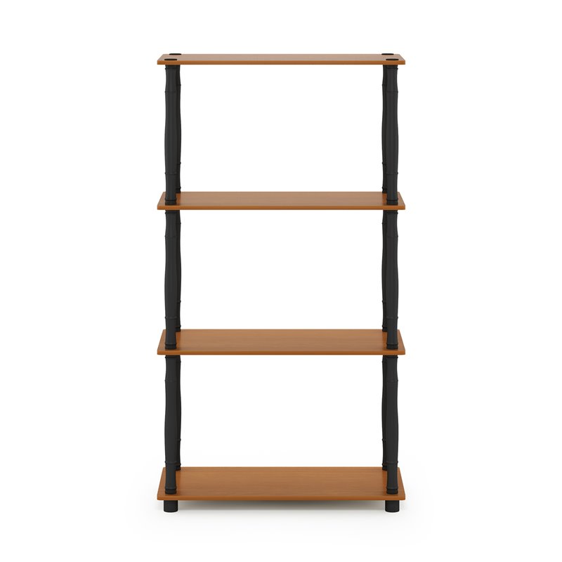 Furinno TURN-N-TUBE Engineered Wood 4-Tier Shelf Display Rack in Light Cherry