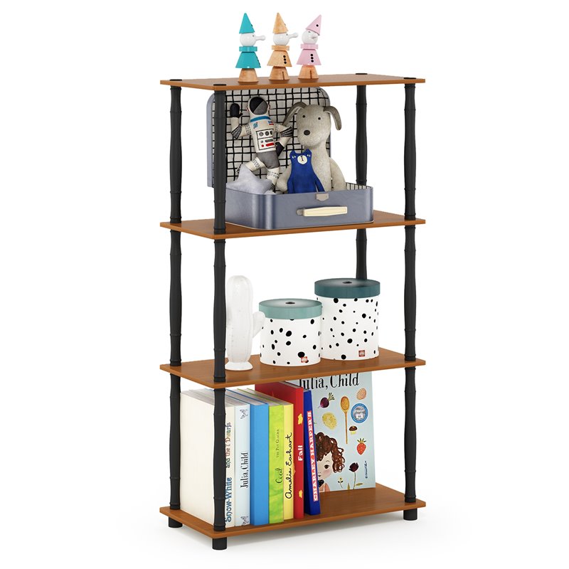 Furinno TURN-N-TUBE Engineered Wood 4-Tier Shelf Display Rack in Light Cherry