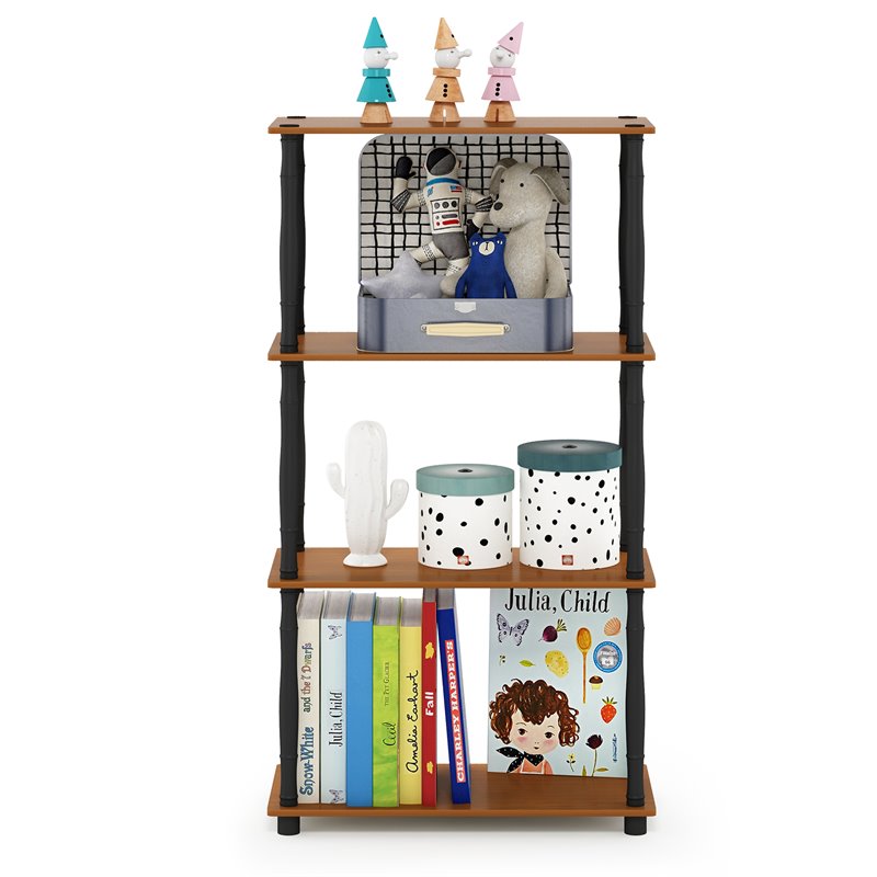 Furinno TURN-N-TUBE Engineered Wood 4-Tier Shelf Display Rack in Light Cherry