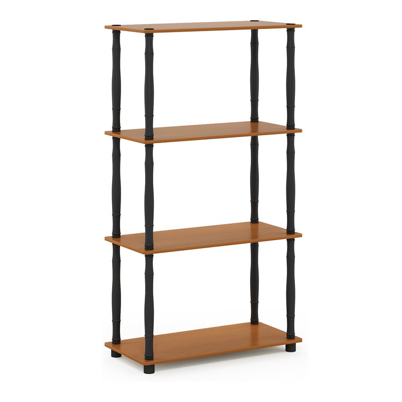 Furinno TURN-N-TUBE Engineered Wood 4-Tier Shelf Display Rack in Light Cherry