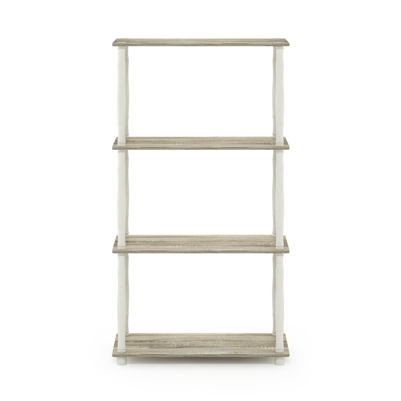 Furinno TURN-N-TUBE Engineered Wood 4-Tier Shelf Display Rack in Oak/White