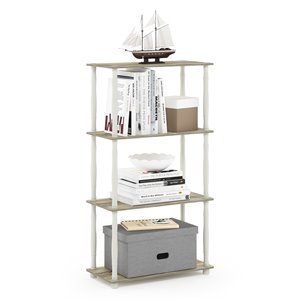 Furinno TURN-N-TUBE Engineered Wood 4-Tier Shelf Display Rack in Oak/White