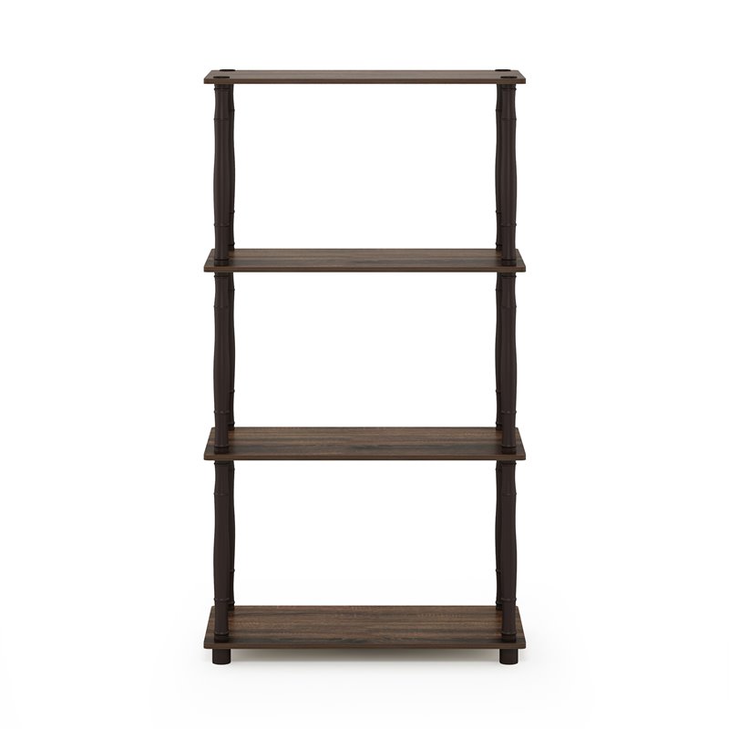 Furinno TURN-N-TUBE Engineered Wood 4-Tier Shelf Display Rack in Walnut