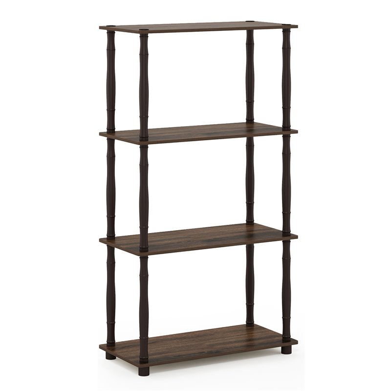 Furinno TURN-N-TUBE Engineered Wood 4-Tier Shelf Display Rack in Walnut