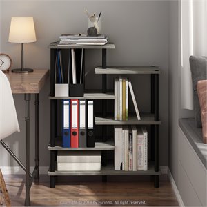 Furinno TURN-N-TUBE Engineered Wood 6-Tier Accent Display Rack in Oak Gray