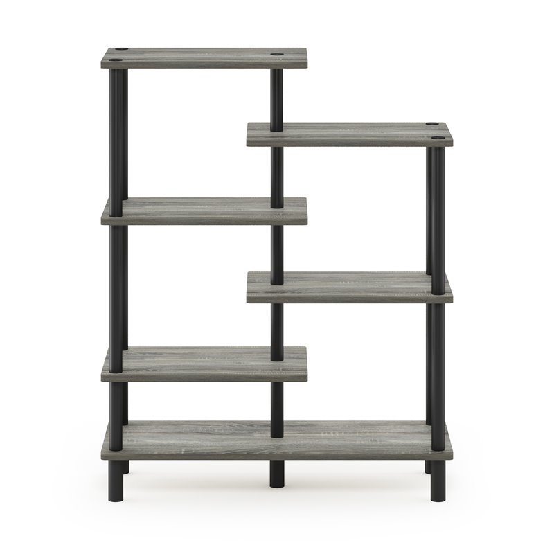 Furinno TURN-N-TUBE Engineered Wood 6-Tier Accent Display Rack in Oak Gray
