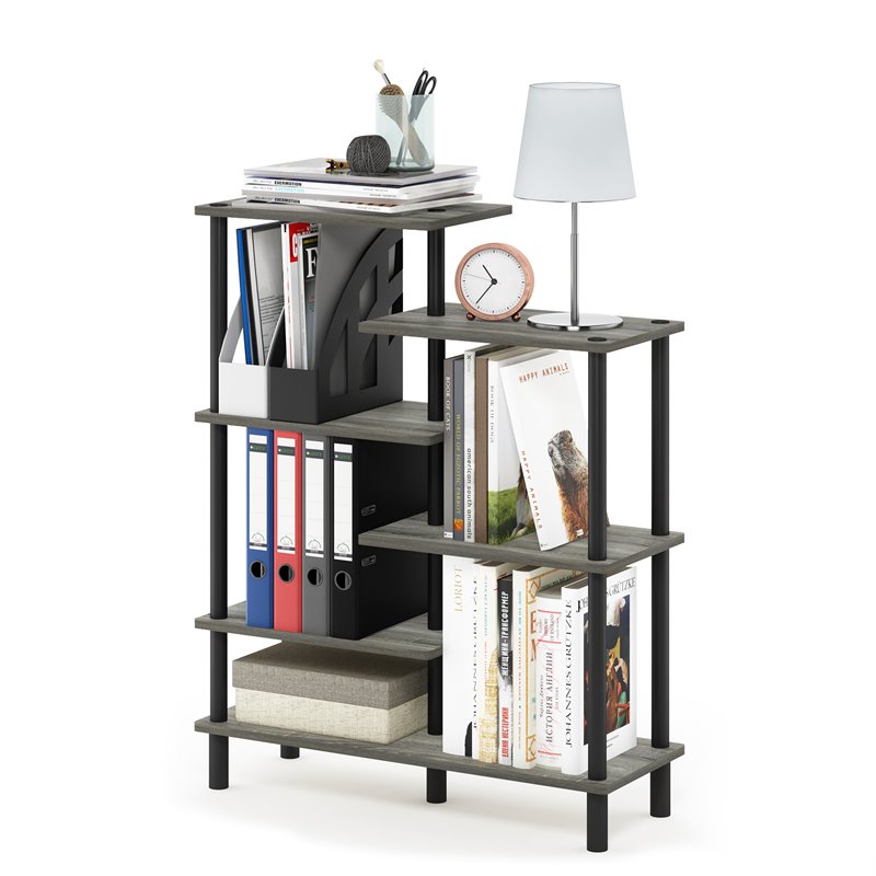 Furinno TURN-N-TUBE Engineered Wood 6-Tier Accent Display Rack in Oak Gray